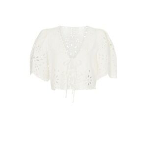 SEA NEW YORK White Cotton Linen Eyelet Lace Up Cropped Blouse Top Size S